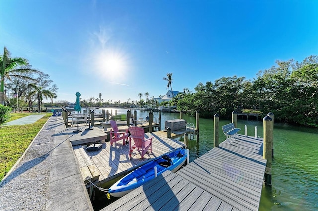 view of dock with a water view