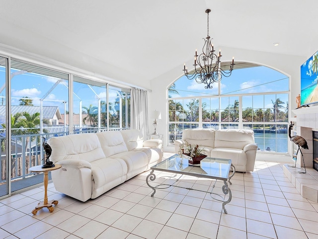 sunroom with a chandelier and plenty of natural light