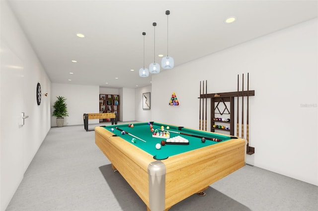 rec room with carpet and pool table