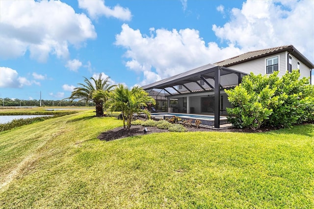 view of yard featuring a lanai