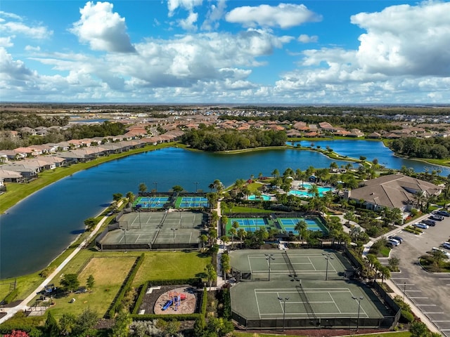 aerial view with a water view