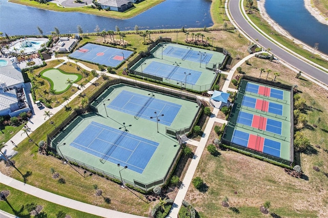 aerial view with a water view