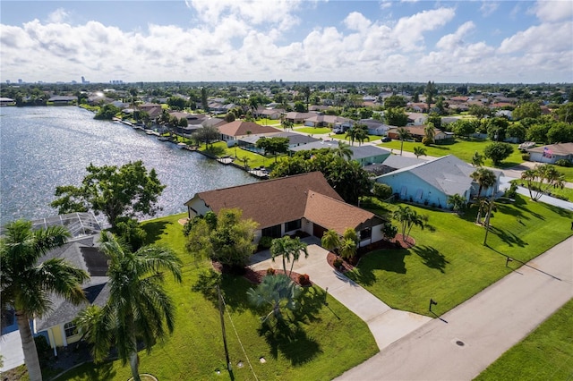 aerial view with a water view