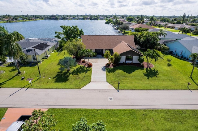 aerial view with a water view