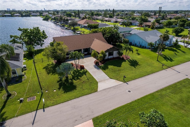 bird's eye view featuring a water view