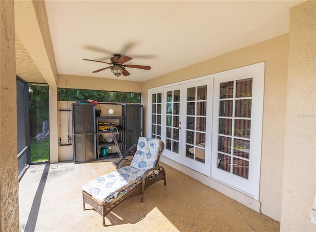 view of patio / terrace featuring french doors and ceiling fan