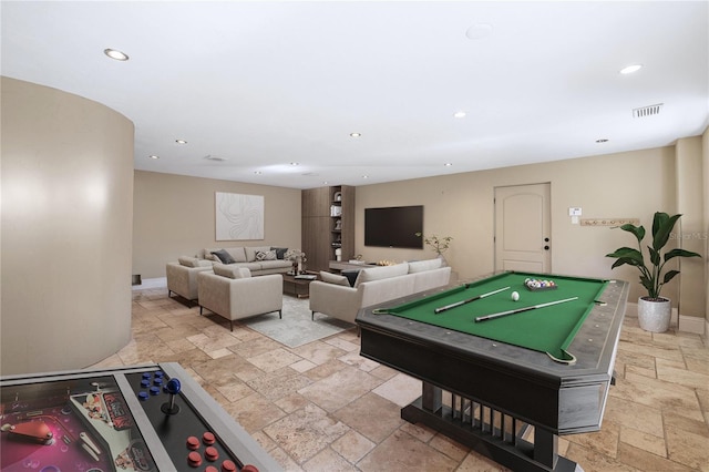 8855 Midnight Pass Rd, Sarasota, FL 34242 - rec room featuring stone tile flooring, recessed lighting, and pool table