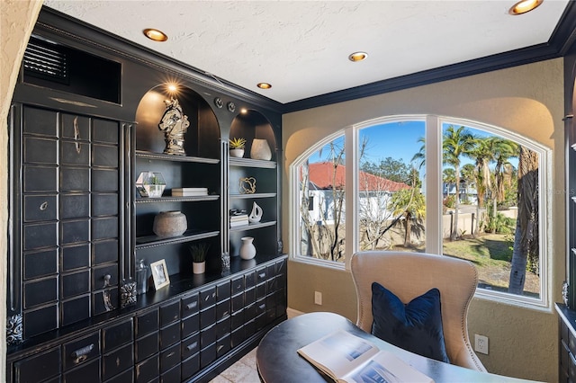 8855 Midnight Pass Rd, Sarasota, FL 34242 - living area featuring ornamental molding and recessed lighting