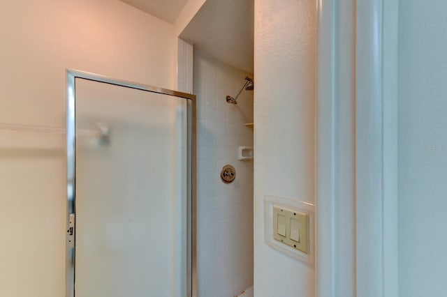 bathroom featuring a shower with door