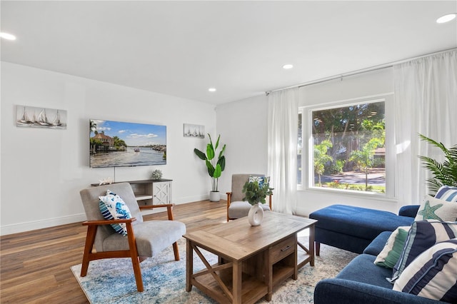 living room featuring dark wood-type flooring