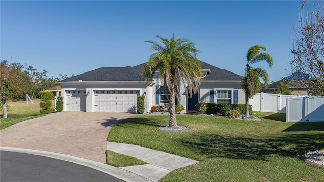 view of front of house with a front lawn and a garage