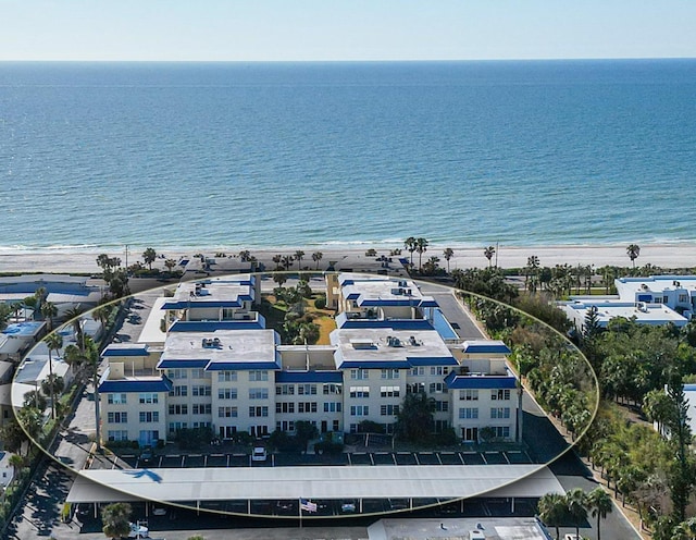 aerial view featuring a beach view and a water view