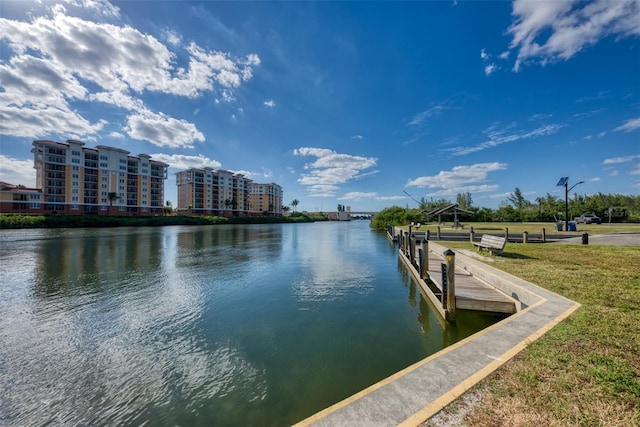 exterior space with a water view