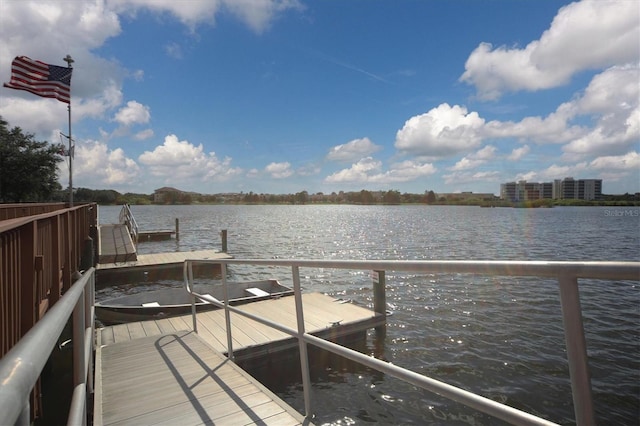 view of dock with a water view