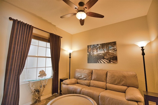 living room with ceiling fan