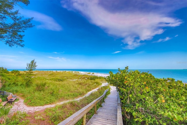 property view of water with a beach view