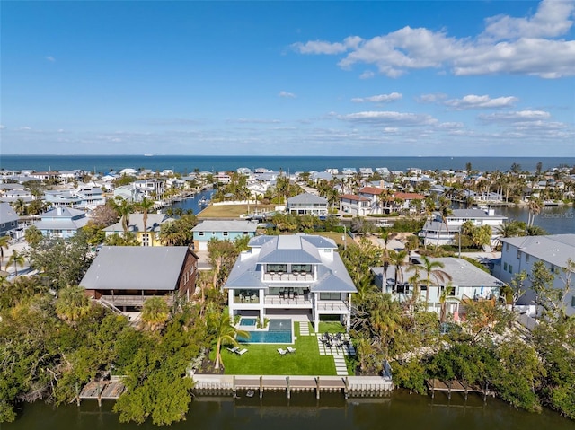 aerial view with a water view