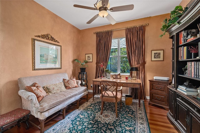 office featuring ceiling fan and hardwood / wood-style flooring