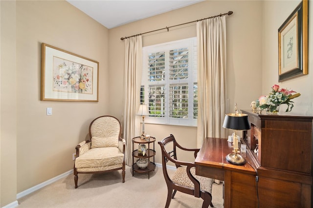 sitting room with light colored carpet