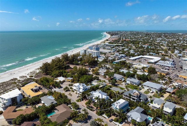 bird's eye view with a beach view and a water view