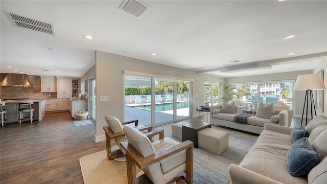 living room featuring dark hardwood / wood-style floors