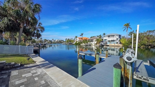 dock area with a water view