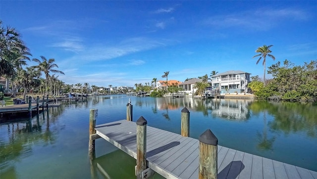 view of dock with a water view