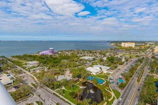 aerial view with a water view