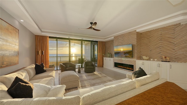 living room with ceiling fan