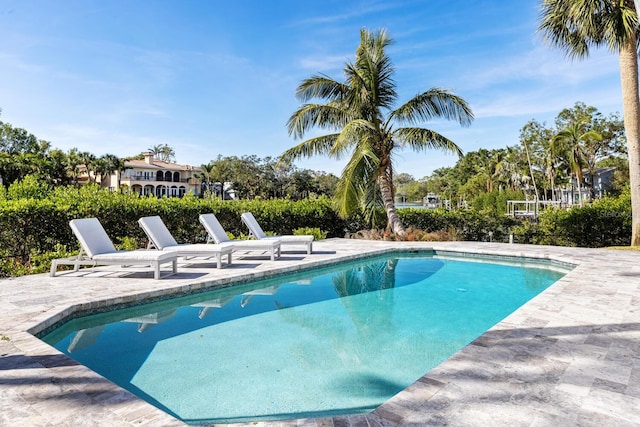 view of swimming pool with a patio area