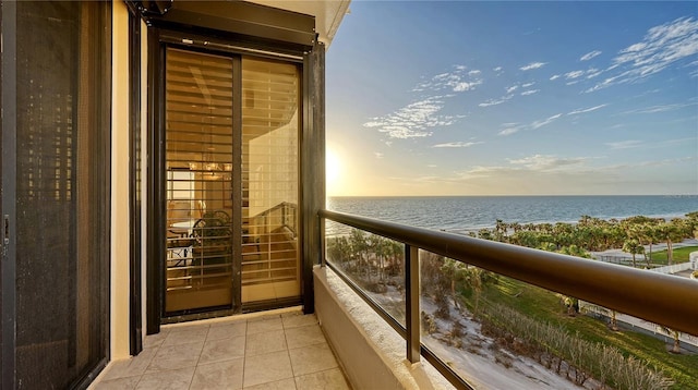 balcony at dusk with a water view