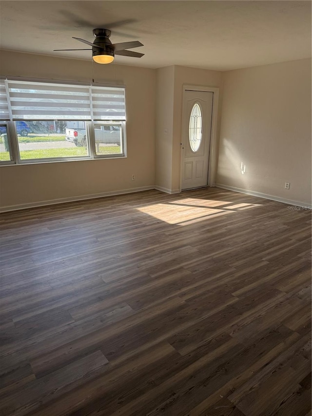 entryway with ceiling fan and dark hardwood / wood-style floors