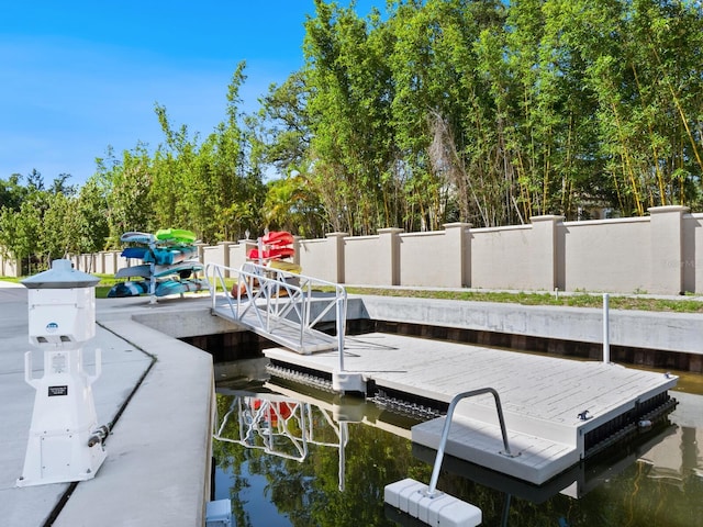 dock area featuring a water view