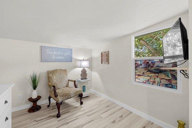 sitting room featuring light hardwood / wood-style flooring