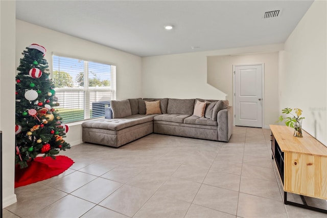 living room featuring light tile patterned floors