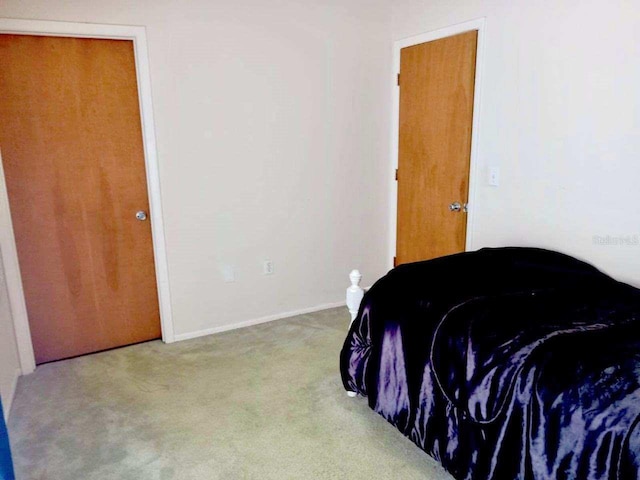 bedroom featuring light colored carpet