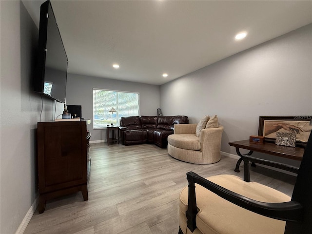 living room with light hardwood / wood-style flooring