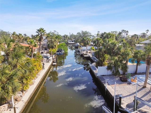 view of dock with a water view