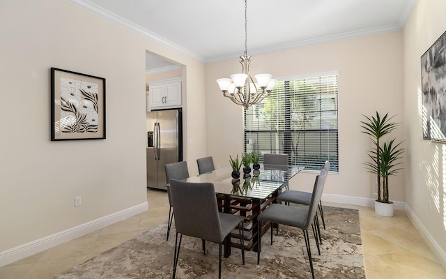 dining space featuring a notable chandelier and crown molding