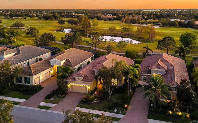 view of aerial view at dusk