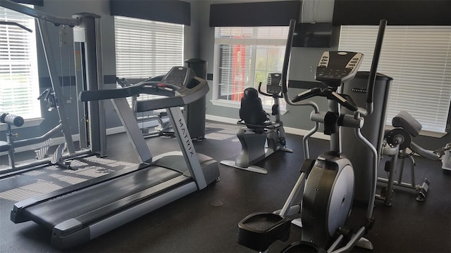 exercise room with a healthy amount of sunlight