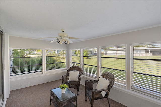 sunroom featuring ceiling fan and a healthy amount of sunlight