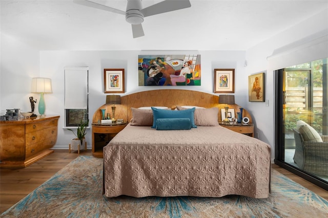 bedroom featuring ceiling fan and hardwood / wood-style floors