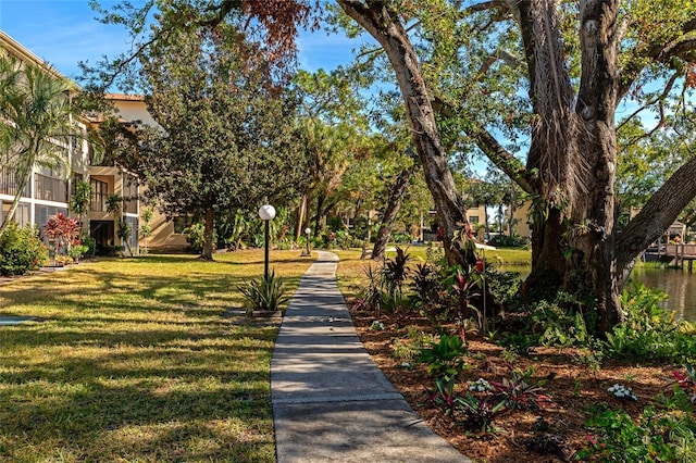 view of property's community featuring a lawn