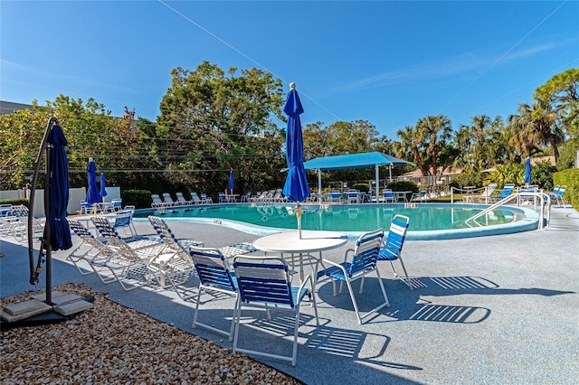 view of swimming pool with a patio area