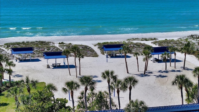 view of water feature with a beach view