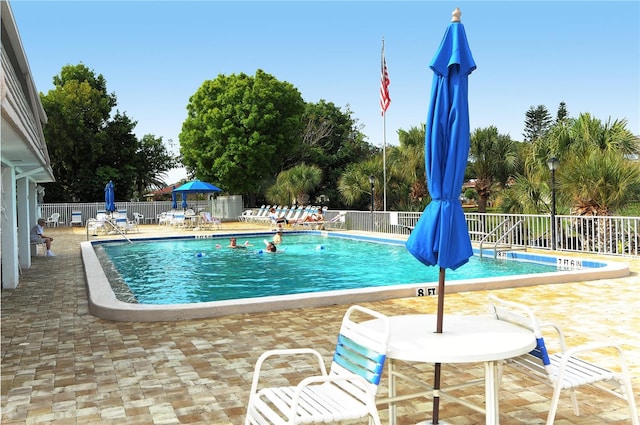 view of swimming pool with a patio area