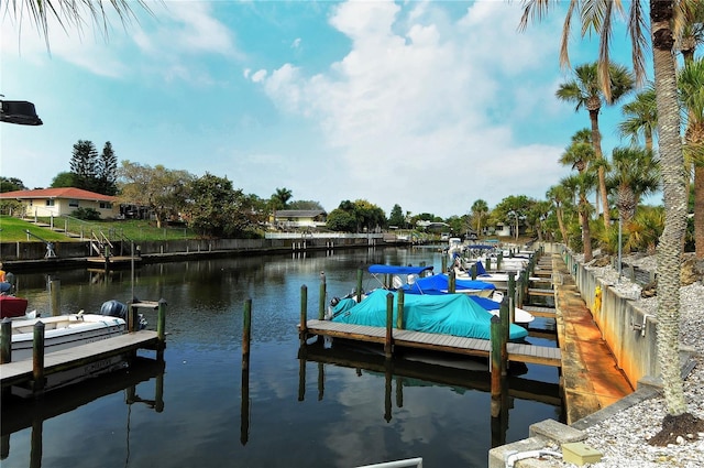 view of dock featuring a water view