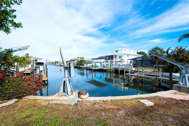 dock area with a water view