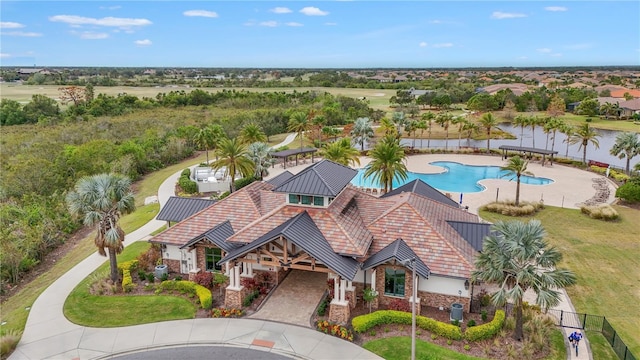 bird's eye view featuring a water view